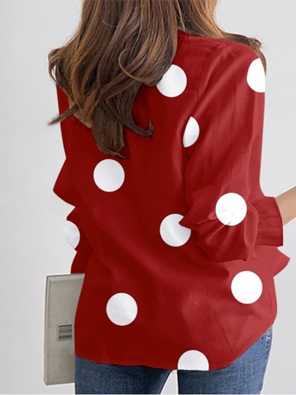 Women's Blouse Shirt Polka Dot Print Round Neck Casual Streetwear Tops White Black Red #8990212