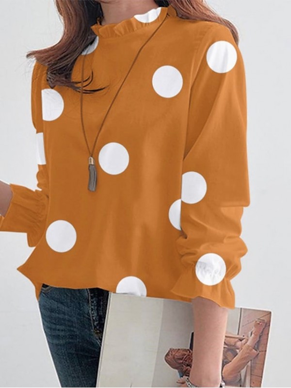 Women's Blouse Shirt Polka Dot Print Round Neck Casual Streetwear Tops White Black Red #8990212