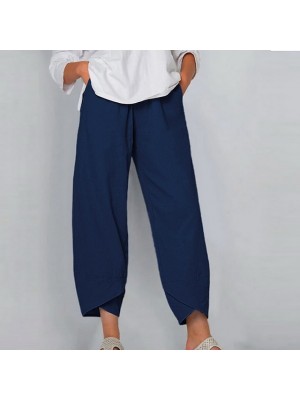 Women's Casual Chinos Wide Leg Ankle-Length Pants Casual Inelastic Plain Cotton Breathable Mid Waist Loose Army Green Black Gray Dark Blue Apricot S M L XL XXL #8836519