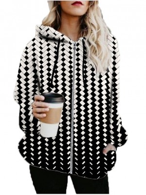 Women's Hoodied Jacket Casual Jacket Sports Fall & Winter Long Coat Loose Jacket Long Sleeve Print Print Black #8468180