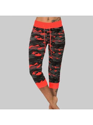 Women's Casual / Sporty Chino Chinos Print Calf-Length Pants Daily Going out Camouflage Mid Waist ArmyGreen Gray Orange Red Yellow S M L XL XXL #8641330