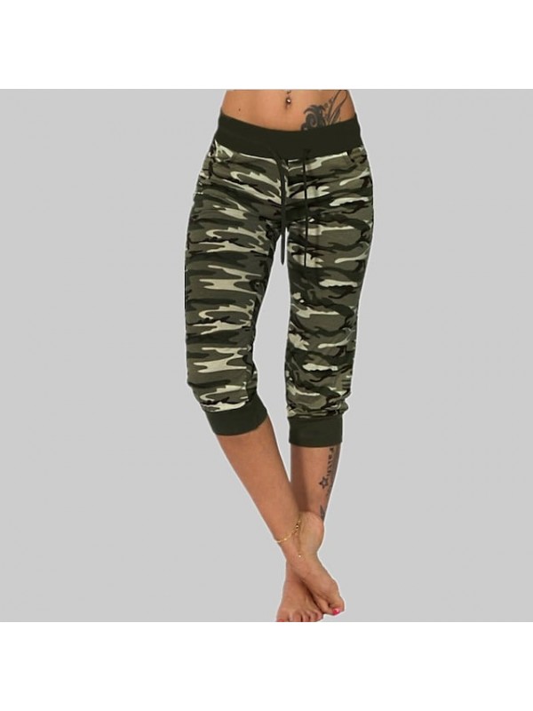 Women's Casual / Sporty Chino Chinos Print Calf-Length Pants Daily Going out Camouflage Mid Waist ArmyGreen Gray Orange Red Yellow S M L XL XXL #8641330