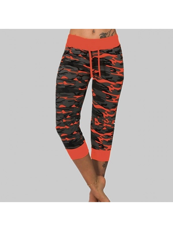 Women's Casual / Sporty Chino Chinos Print Calf-Length Pants Daily Going out Camouflage Mid Waist ArmyGreen Gray Orange Red Yellow S M L XL XXL #8641330