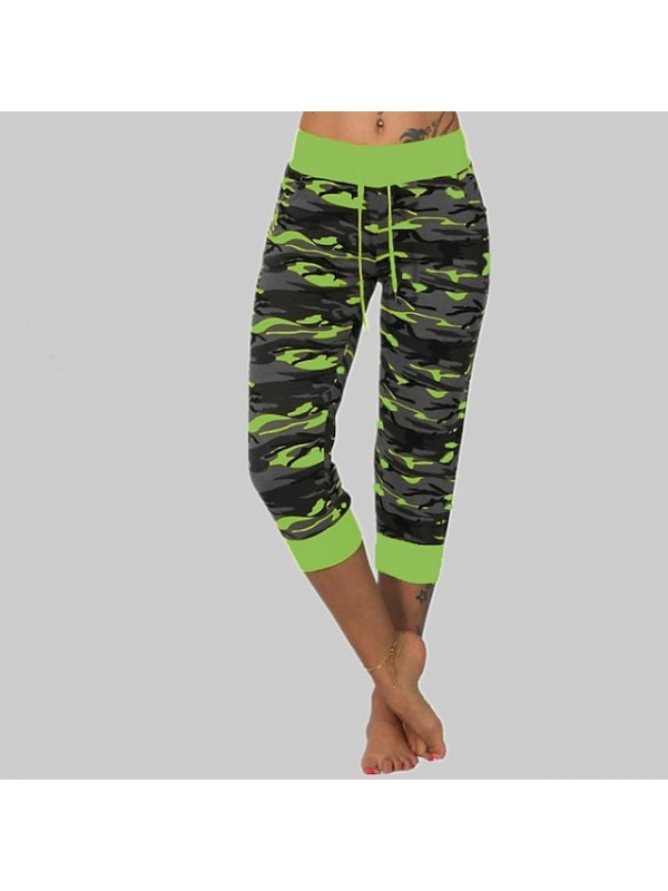 Women's Casual / Sporty Chino Chinos Print Calf-Length Pants Daily Going out Camouflage Mid Waist ArmyGreen Gray Orange Red Yellow S M L XL XXL #8641330