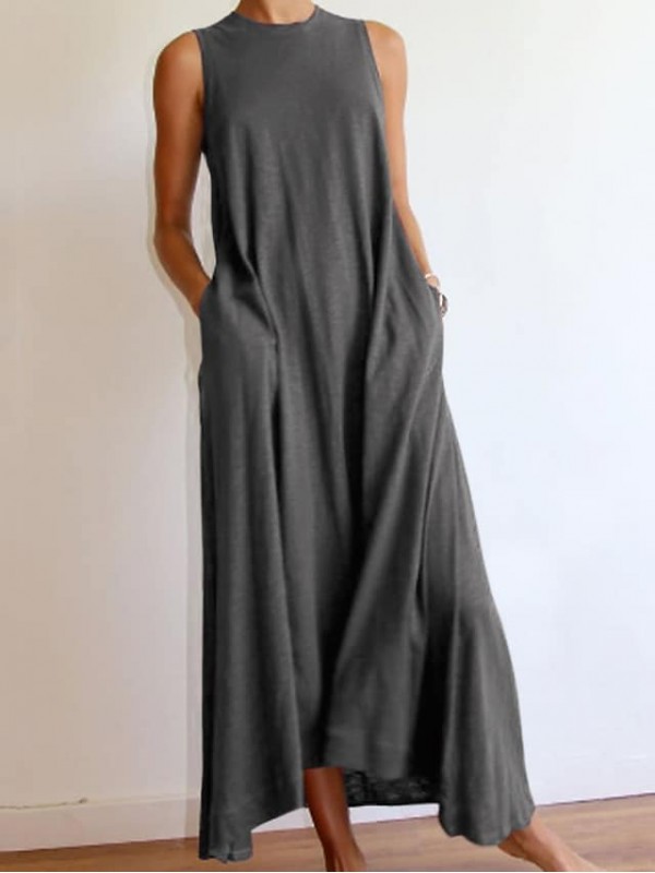 Women's A Line Dress Maxi long Dress White Black Gray Sleeveless Solid Color Summer Casual 2022 S M L XL XXL XXXL #8622909