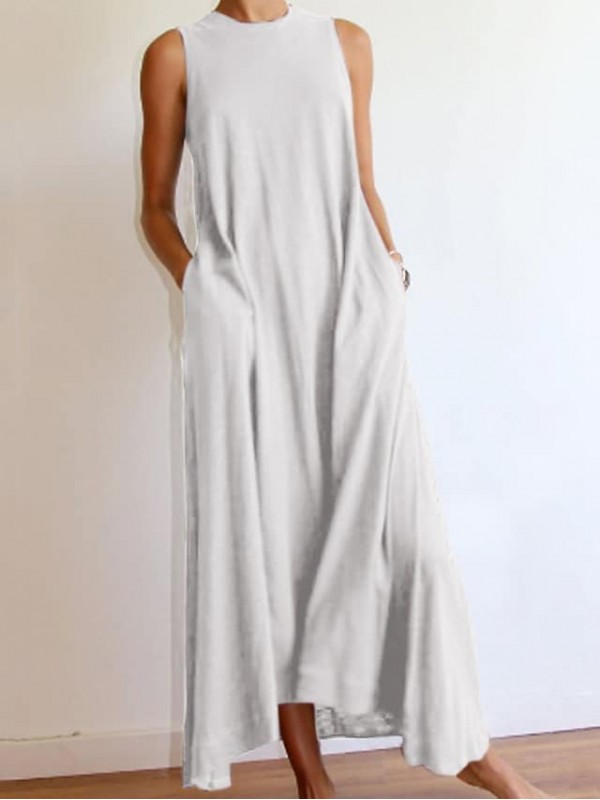 Women's A Line Dress Maxi long Dress White Black Gray Sleeveless Solid Color Summer Casual 2022 S M L XL XXL XXXL #8622909