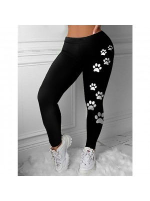 Women's Fashion Sports Leggings Sporty Elastic Waist Print Ankle-Length Pants Leisure Sports Weekend Stretchy Print Graphic Prints Comfort Mid Waist Skinny Black S M L XL XXL #8718236