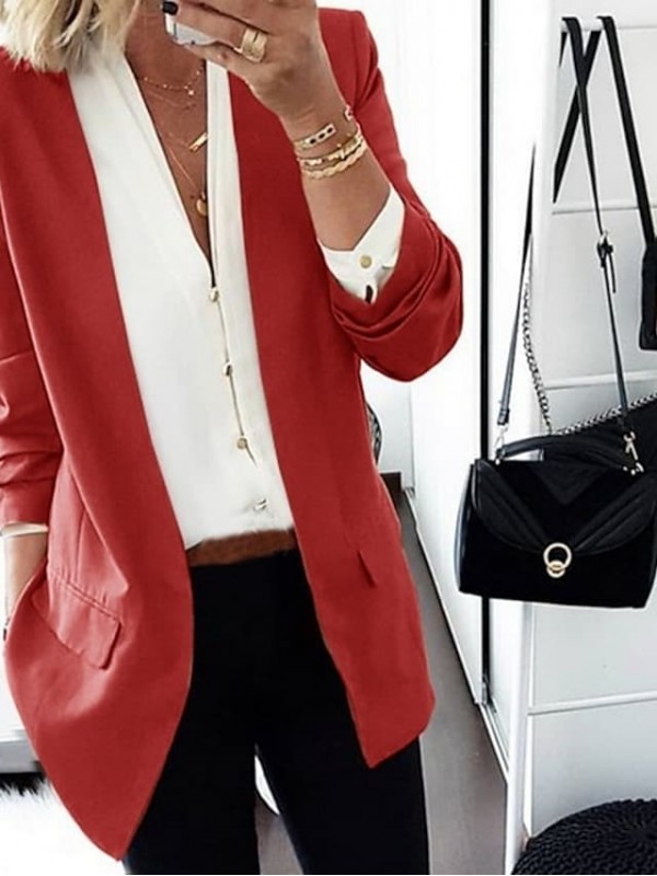 Women's Blazer Solid Color Pure Color Casual Coat Fall Spring Causal Regular Jacket Blushing Pink / Shawl Lapel #8058840