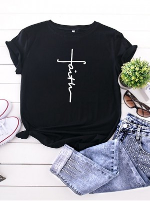 Women's Faith T shirt Graphic Text Letter Print Round Neck Basic Tops 100% Cotton Black Yellow Blushing Pink #8076885