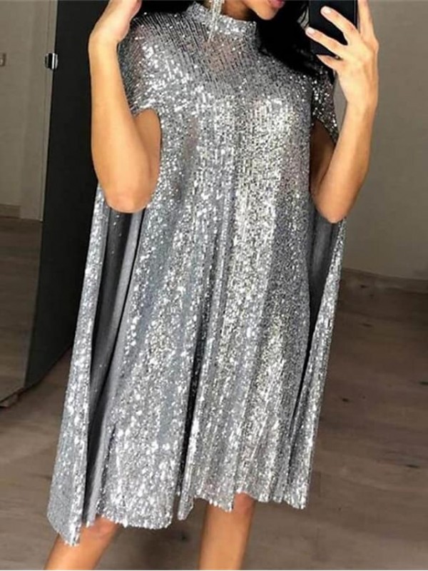 Women's Sheath Dress Short Mini Dress Silver Gold Sleeveless Solid Color Sequins Split Fall Spring Crew Neck Stylish Elegant Party 2022 S M L XL XXL #8318684