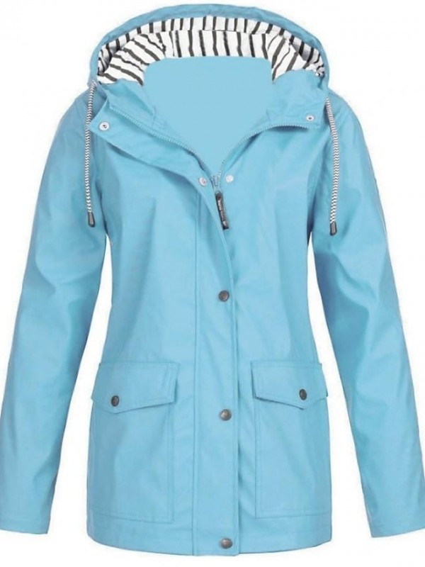 Women's Jacket Street Fall Winter Regular Coat Slim Fit Warm Sporty Casual Jacket Long Sleeve Solid Color Zipper Light Pink Water Blue Spring #8170859