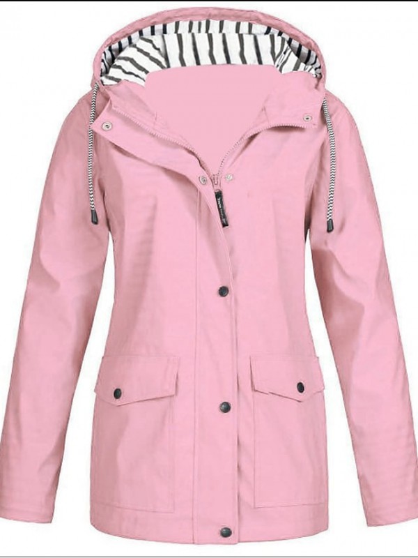 Women's Jacket Street Fall Winter Regular Coat Slim Fit Warm Sporty Casual Jacket Long Sleeve Solid Color Zipper Light Pink Water Blue Spring #8170859