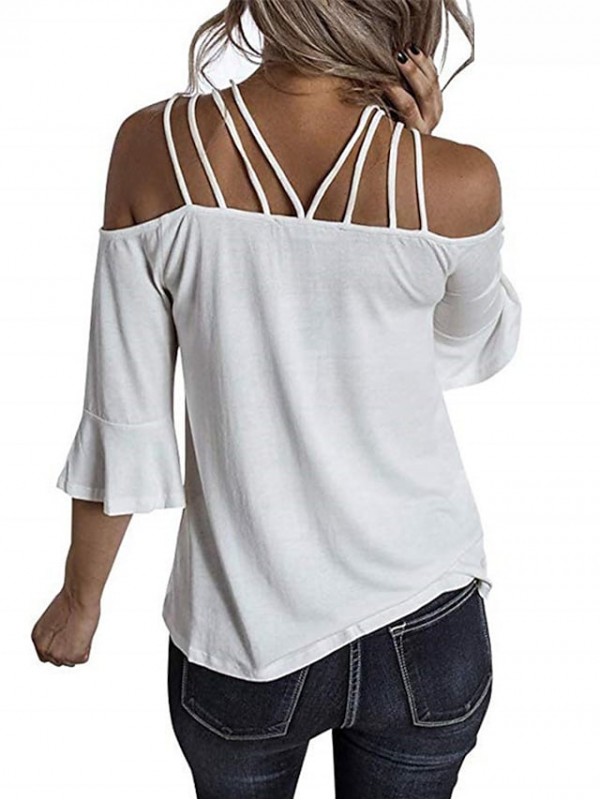 Women's T shirt Plain Cold Shoulder Off Shoulder Basic Tops White Black Gray #9028135