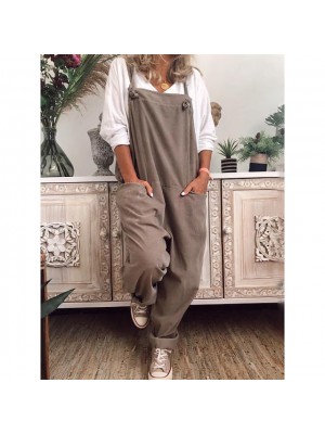 Women's Basic Fashion Overalls Dungarees Baggy Full Length Pants Daily Weekend Inelastic Plain Breathable Soft Mid Waist Loose Black Khaki Dark Blue S M L XL XXL #8702992