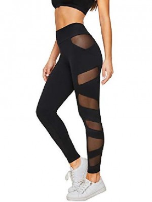 women's stretchy skinny sheer mesh insert workout yoga leggings black-1 s #8365631