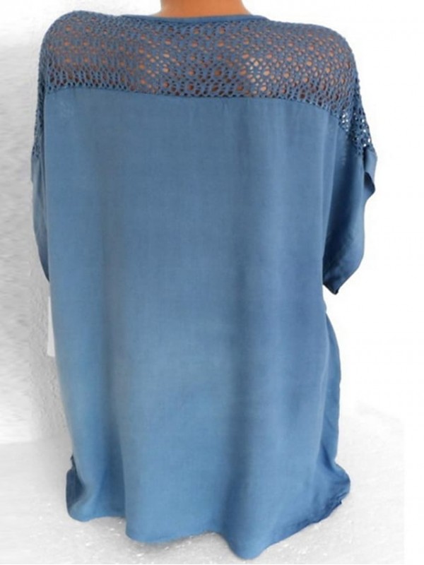 Women's Plus Size Blouse T shirt Shirt Plain Solid Colored Lace V Neck Tops Watermelon Pink Blue Black #7213374