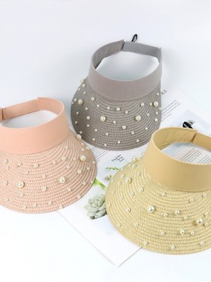 Women's Casual Sun Hat Dailywear Lawn Beaded Braided Pure Color Grey Beige Hat Portable Sun Protection Breathable #8976934