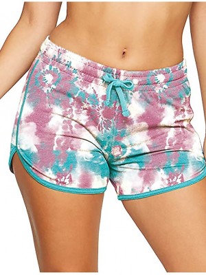 Women's Casual / Sporty Athleisure Shorts Elastic Drawstring Design Print Short Pants Casual Weekend Micro-elastic Flower / Floral Tie Dye Cotton Blend Comfort Mid Waist Gray Pink Light Green Army #9014068