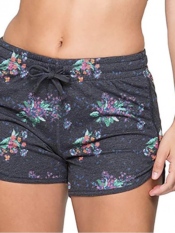 Women's Casual / Sporty Athleisure Shorts Elastic Drawstring Design Print Short Pants Casual Weekend Micro-elastic Flower / Floral Tie Dye Cotton Blend Comfort Mid Waist Gray Pink Light Green Army #9014068