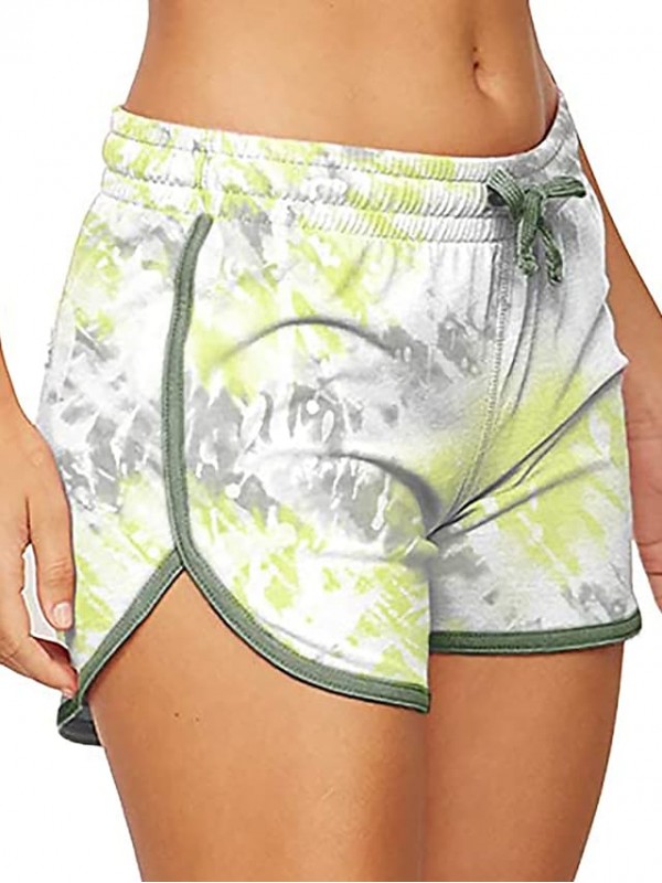 Women's Casual / Sporty Athleisure Shorts Elastic Drawstring Design Print Short Pants Casual Weekend Micro-elastic Flower / Floral Tie Dye Cotton Blend Comfort Mid Waist Gray Pink Light Green Army #9014068