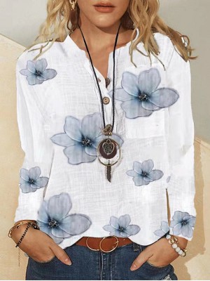 half sleeve floral v neck shift blouse #8717211