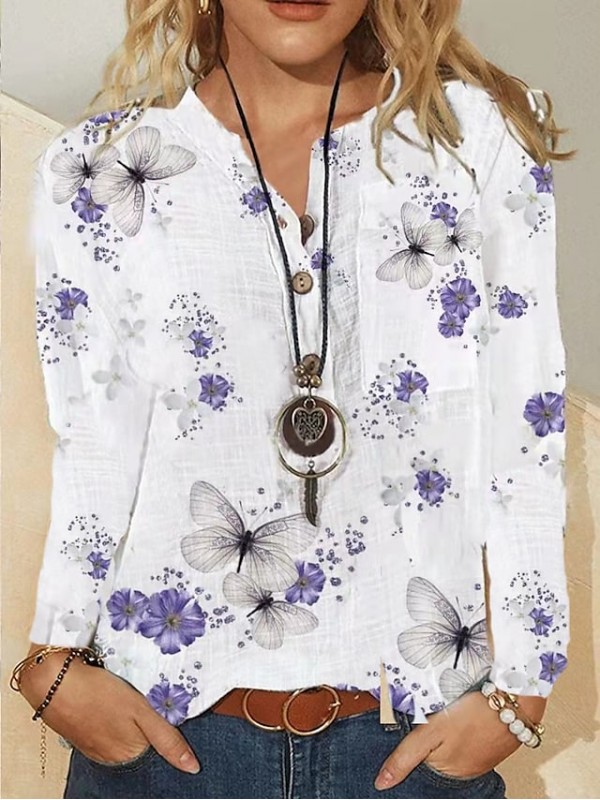 half sleeve floral v neck shift blouse #8717211