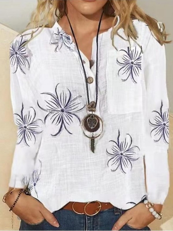 half sleeve floral v neck shift blouse #8717211