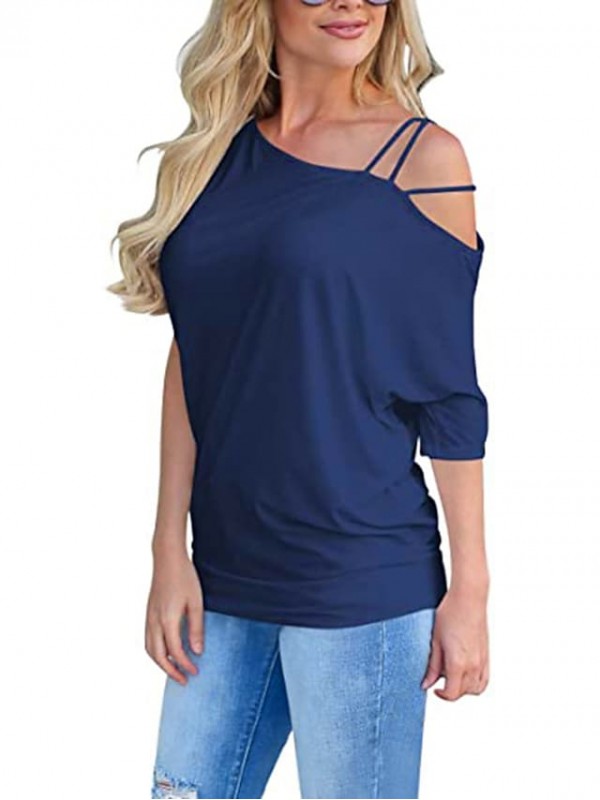 Women's T shirt Plain Cold Shoulder One Shoulder Basic Tops Green Blue White #8997673