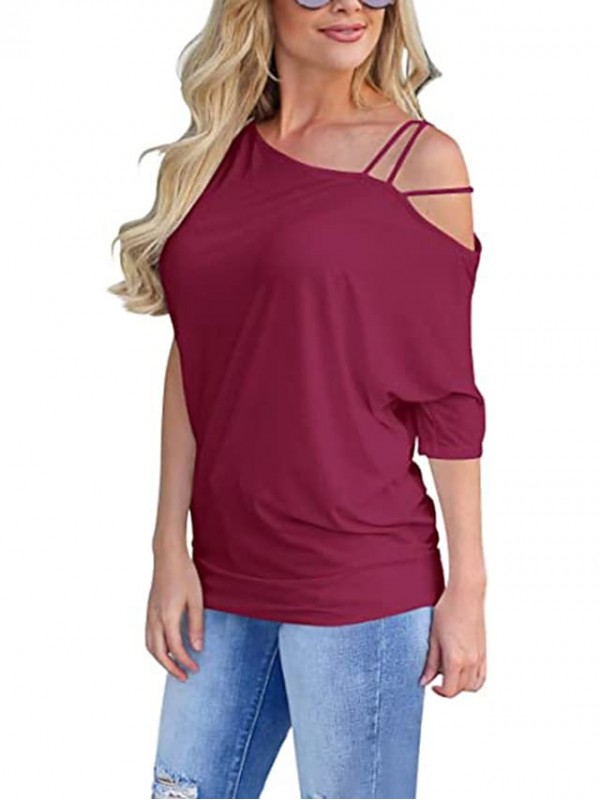 Women's T shirt Plain Cold Shoulder One Shoulder Basic Tops Green Blue White #8997673