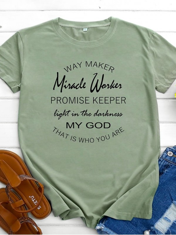 miracle worker t shirt women way maker miracle worker promise keeper shirts christian shirt short sleeve graphic tees tops green #8171396