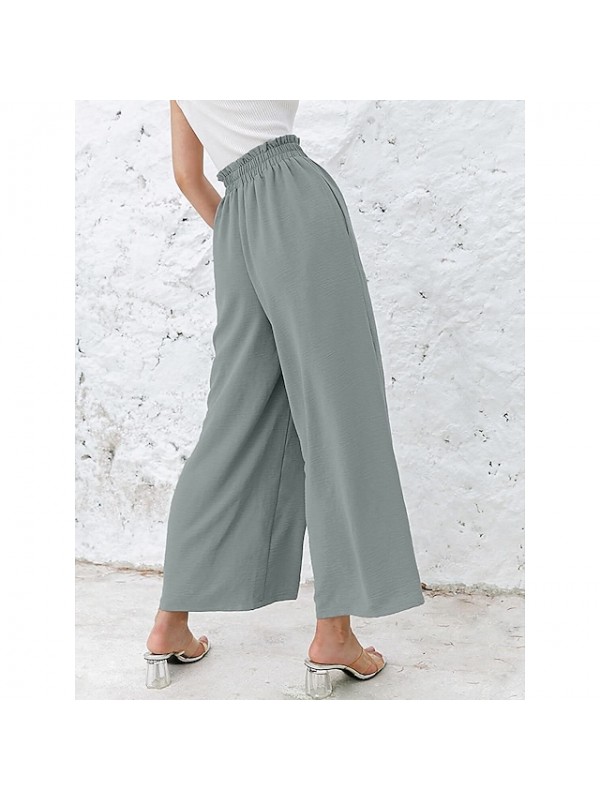 Women's Fashion Culottes Wide Leg Chinos Wide Leg Side Pockets Elastic Waist Ankle-Length Pants Casual Weekend Micro-elastic Plain Comfort Mid Waist Green Blue White Black Gray S M L XL XXL #9027632