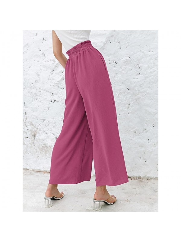 Women's Fashion Culottes Wide Leg Chinos Wide Leg Side Pockets Elastic Waist Ankle-Length Pants Casual Weekend Micro-elastic Plain Comfort Mid Waist Green Blue White Black Gray S M L XL XXL #9027632